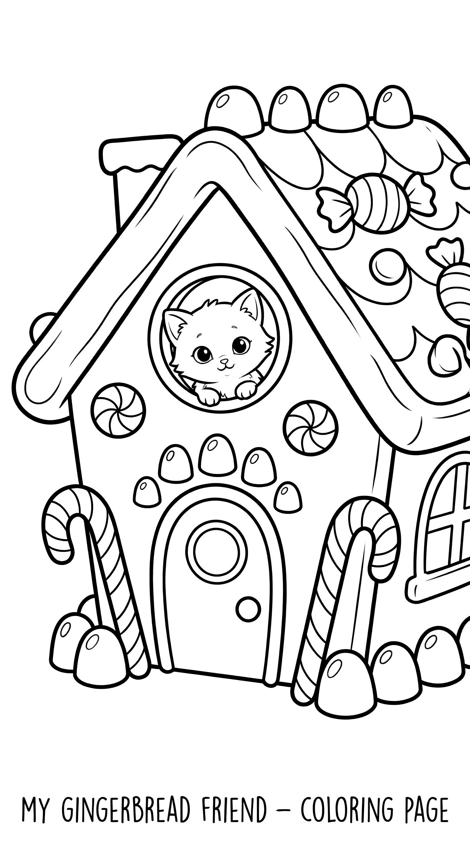 Kitty in Gingerbread House