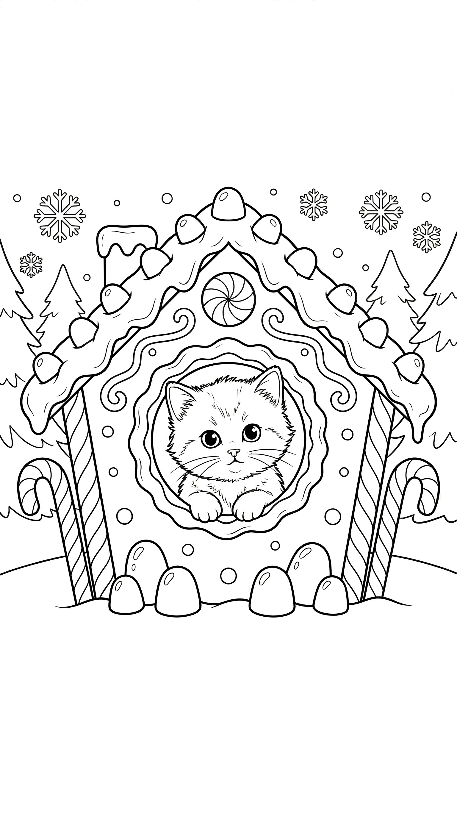 Kitty Looking Out Gingerbread Window