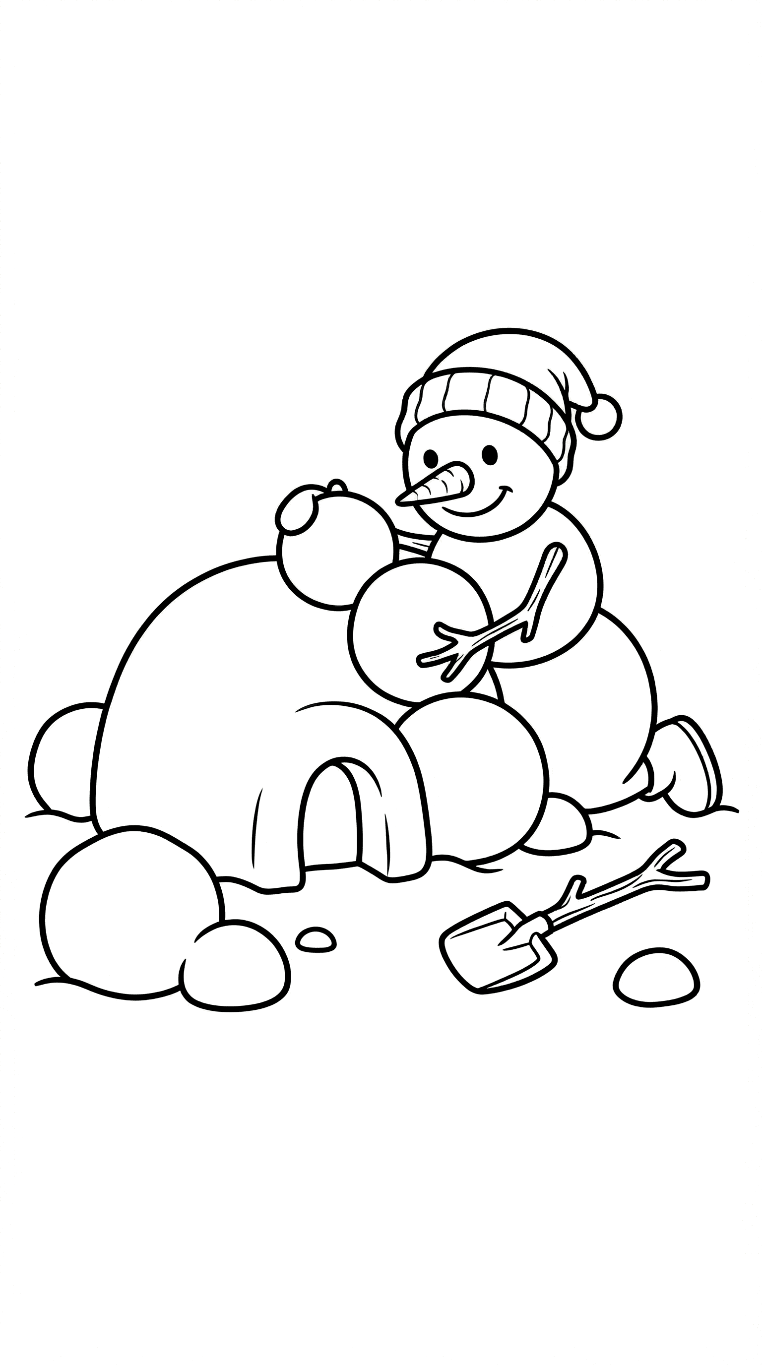 स्नोमैन एक स्नो-हाउस बना रहा है