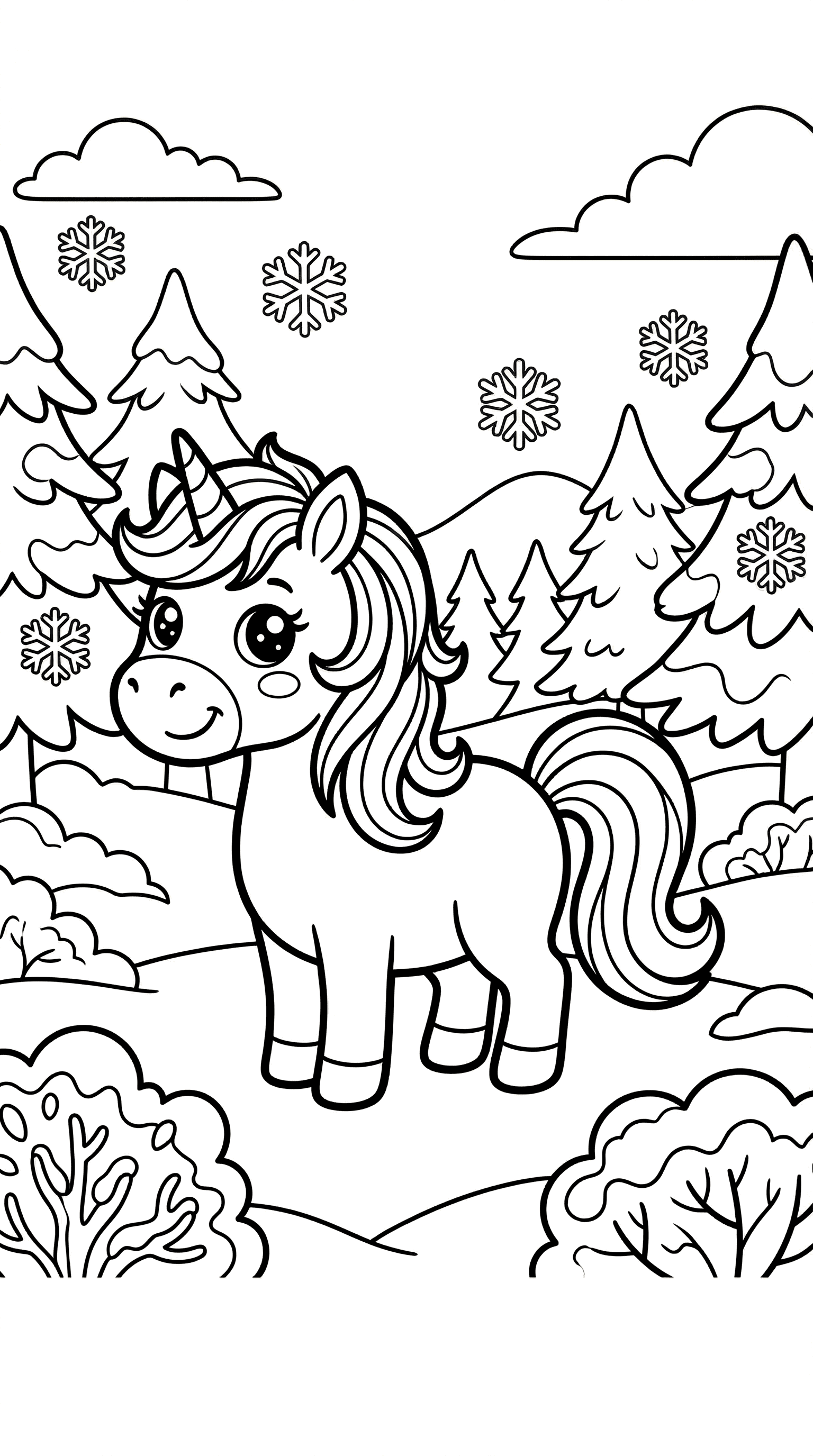 魔法の雪の森のユニコーン