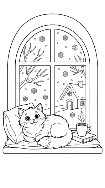 Cat Watching Snowfall